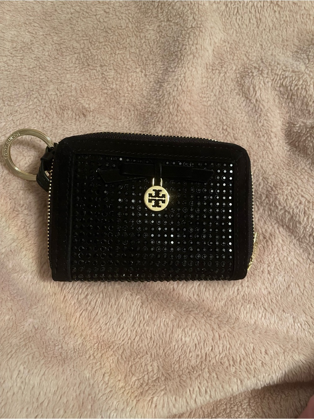 NWOT TORY BURCH BLACK CRYSTAL SMALL WALET/KEY CHAIN STUNNING